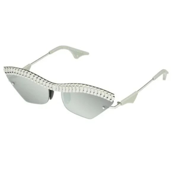 NWT Christian Cowan x Le Specs silver cat eye mirrored lens sunglasses